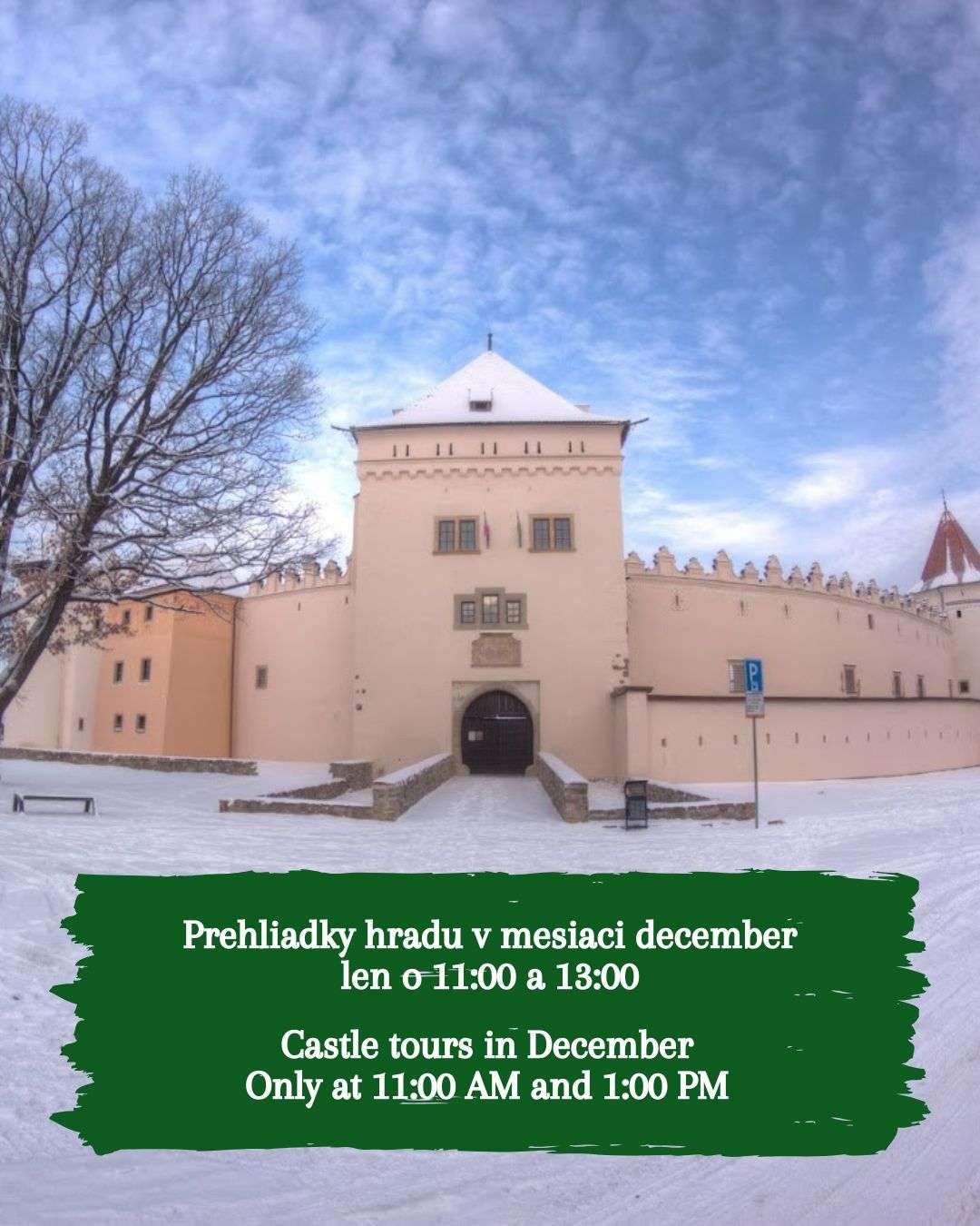 Kežmarský hrad prehliadky počas decembra o 11:00 a 13:00